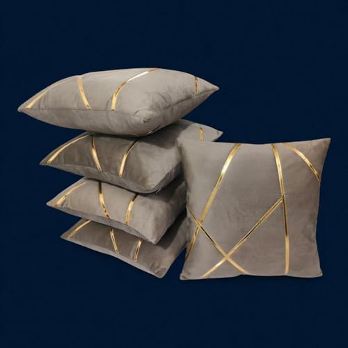 Image of Zikrak Besur Gold Stripe On Velvet|Pack of 5 Cushion Cover|for Home Decoration|Living Room Decor|Hotel Premeuim Qulaity Cushion Cover|Exclusive ON Amazon (Mouse, 16 X 16 INCH(40 X 40 CM))
