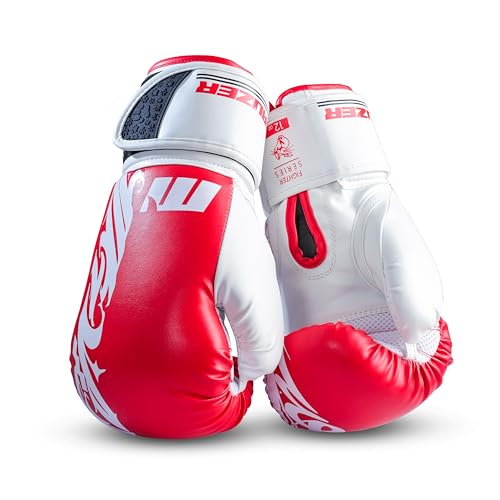 Image of MAUZER Tribal Shadow Fighter Boxing Gloves Training and Sparring Gloves with EIA Foam Padding Ventilated Palm Secure Thumb Lock Fit Velcro Wrist Support (Red, 14 Oz)
