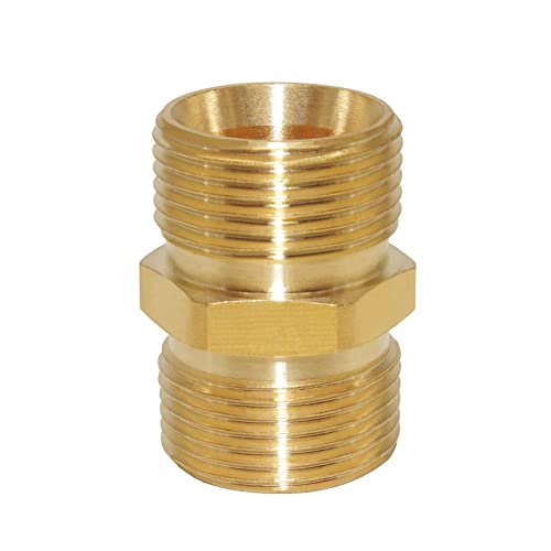 Image of M22 Pressure Washer Hose Extension Coupler - Metric 15mm Male to 14mm Male Thread Brass Fitting Adapter 4500PSI 2PCS