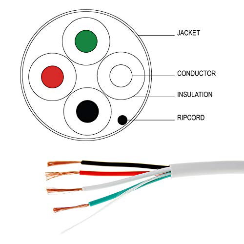Fivestarcable 500Ft 16-4 16/4 16Awg 4 Conductors Solid Bare Copper Audio Speaker Cable White #TOP1