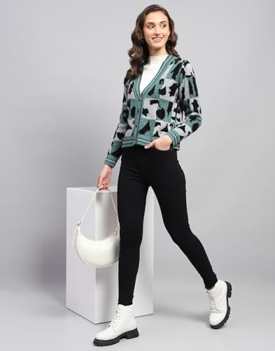 Image of Monte Carlo Womens Self Design V Neck Full Sleeve Cardigan (1243748VN)