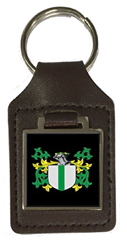 Porte-clés en cuir Woodisbury marron avec blason héraldique de famille