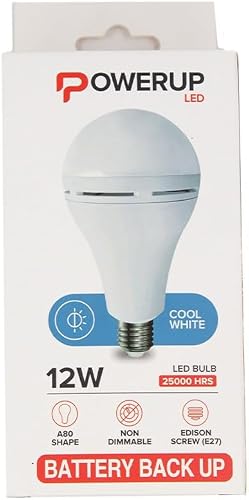 Powerup A80 12W B22 Rechargeable LED Light Bulb with Switch, Cool White