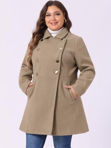 Agnes Orinda Women's Plus Size Coat A-Line Peter Pan Collar Double Breasted Fall Winter Peacoat2
