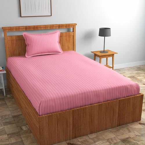 Blue Strip 220 TC Glace Cotton Satin Striped Plain Stripe Bedsheet for Single Bed with 1 Pillow Cover for Home/Hotels/Guest House,Size-60x90 Inches(Flat)