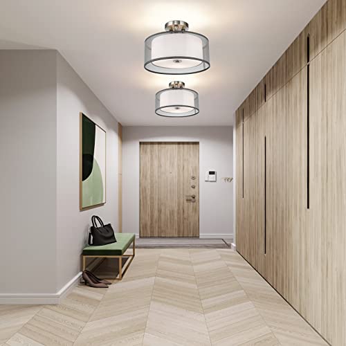 Frideko Home 3-Light Semi Flush Mount Ceiling Light Fixture - Light Fixtures Ceiling Mount Hallway Light Fixtures Ceiling With Fabric Shade Drum Light Fixture For Bedroom Kitchen Foyer Laundry Room #TOP5