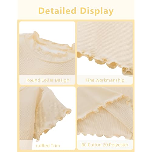 Girls Summer Lettuce Trim Ribbed Knit Short Sleeve T-Shirts Solid Color Casual Blouse Tops4