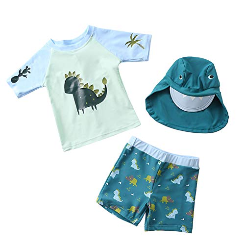 Baby Toddler Boys Two Pieces Swimsuit Set Kids Dinosaur Bathing Suit UPF 50+ Swimwear Rash Guards with Hat (Dinosaur, 2-3T)