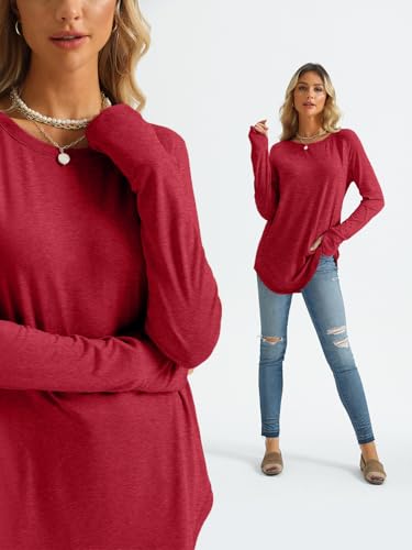 Image of AUTOMET Womens Long Sleeve Tunic Tops Crew Neck Casual Loose Fit Shirts
