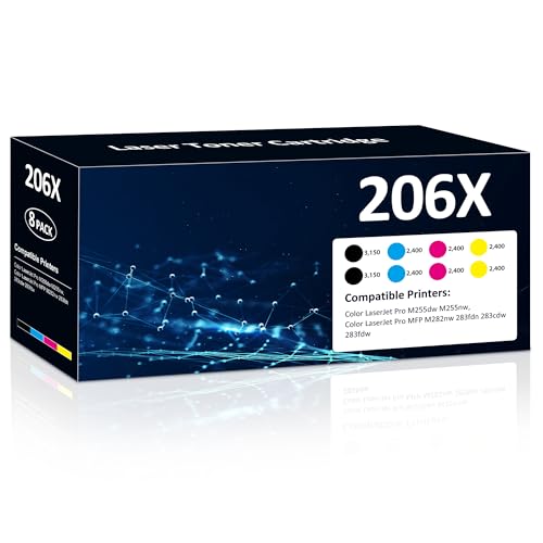 206X Toner Cartridges High Yield 8 Pack Compatible for HP 206X 206A Set for HP Color Laser Jet Pro M255dw M255nw MFP M283fdw M283cdw M282nw M283fdn Printer(2Black/2Cyan/2Yellow/2Magenta)