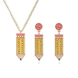 Funny Pencil Crystal Drop Dangle Earrings Stud Earrings for Women Teachers, Professors, Students Back to School Hypoallergenic Piercing Jewelry-Necklace Set