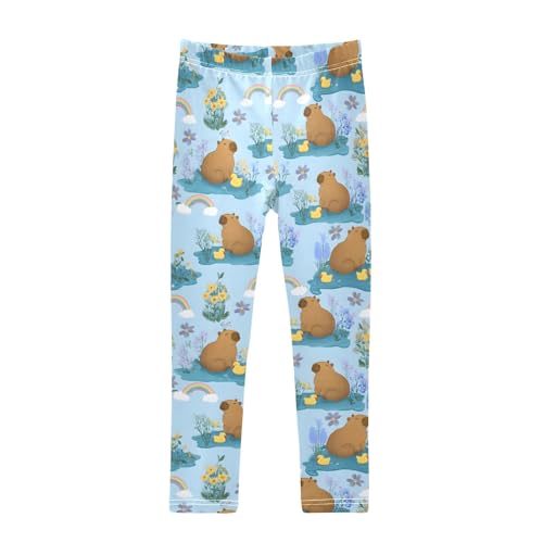 Duck Capybara on Pond Girls Leggings Athletic Pants Tights Stretch Bottom