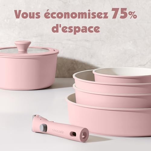 SENSARTE Batterie de Cuisine Tous Feux Compatible Induction, Rose 17 Pièces – vue 4