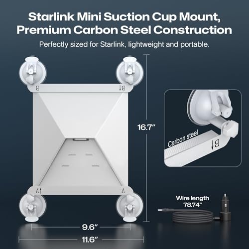 PANIED Starlink Mini Suction Cup Mount with 3 in 1 Car Charger, Secure Satellite Mounting Kit with Strong Grip with 2 Replaceable Suction Cup, for Car Window, Sunroof, RVs, Boat and Road Trip - image 7
