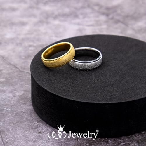 555Jewelry Grooved Stainless Steel Rings for Women, Simple Sparkly Glittering Sandblast Texture Wedding Bands for Women, Comfort Fit Womens Eternity Ring Band Engagement Wedding Ring, Gold, Size 7 by 555Jewelry - Used condition - Image 7