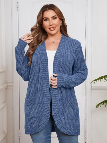 Image of BELAROI Women Plus Size Cardigan Sweater Fall Outfit | Open front long cardigan, lightweight sweater, versatile layering tops for fall winter, daily wear, outdoor, office clothes