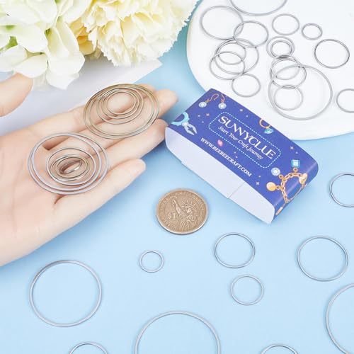 SUNNYCLUE 1 Box 60Pcs 6 Sizes Open Back Bezels Pendant Frame Stainless Steel Open Bezel Charms Round Circle Geometric Linking Rings Connectors Earring Beading Hoops for Jewellery Making Charms - Image 3