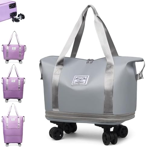 Beente Travel Bag with Wheels, Kulken Travel Bag, 2025 New Large Capacity, Foldie Expandable - Lightweight Carry (Light Grey)