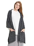 Hanerdun's Womens Thick Knit Wrap Soft Warm Shawl Winter Scarf With Pocket, Black, One Size