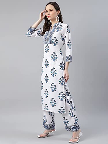 Image of Vaamsi Polyester Printed Kurta Palazzo Dupatta Set (PKSKD1012 XL White)