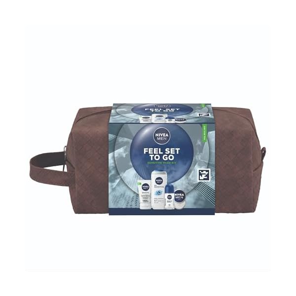 NIVEA MEN Feel Set To Go Gift Set (5 Products) – Men’s Grooming Gift – Includes Shower Gel, Face Wash, Anti-Perspirant, and Moisturiser – with Practical Wash Bag