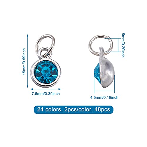 Cheriswelry 48Pcs 7.5Mm Silver Gold Flat Round Alloy Glass Rhinestone Charms Birthstone Pendants Tiny Dangle Charms For Diy Necklace Earring Bracelet Jewelry Making Crafts #TOP2