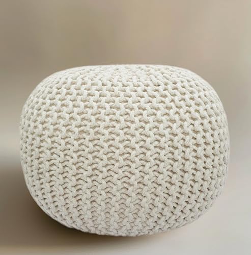 COTTON CRAFT Round Dori Pouf - Cotton Braid Cord Cable Knitted Ot...