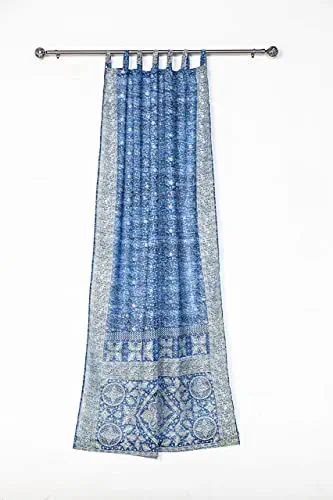 Light-Filtering Sari Colorful Curtains  Boho Curtains, Bed Canopy Panel, Wall Tapestry or Window Treatment For Bedroom or Living room + Tote bag (84"L x 42"W Single Panel, Denim Blue)