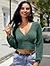 ZAFUL Women's Pullover Ribbed Batwing Lantern Sleeve Knitwear Knitted Crop Top Solid Round Neck Long Sleeve T-Shirt Green