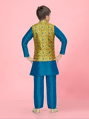 Image of Aarika Boys Orange Color Kurta Pyjama With Waistcoat