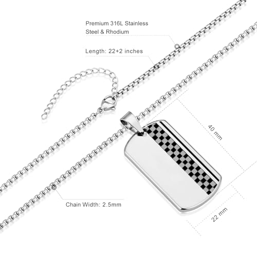 KRKC&CO Herren Dog Tag Anhänger Kette, Dogtag Hundemarke Erkennungsmarke, Quadratischer Anhänger, schwarze Edelstahl Kette 2mm, Geburtstag Geschenk für Männer Jungs, verstellerbare Länge 56/61cm