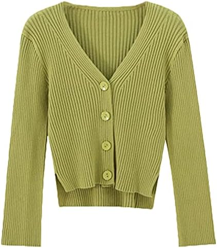 Women Knitted Sweaters Cardigans Floral V Neck Long Sleeve Girls Sweet Vintage Casual Coat Y2k Jumper (Color : Green, Size : F)