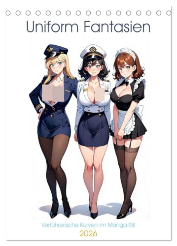Uniform Fantasien (Tischkalender 2026 DIN A5 hoch), CALVENDO Monatskalender: Manga-Verfuehrungen mit ueppigem Dekollete