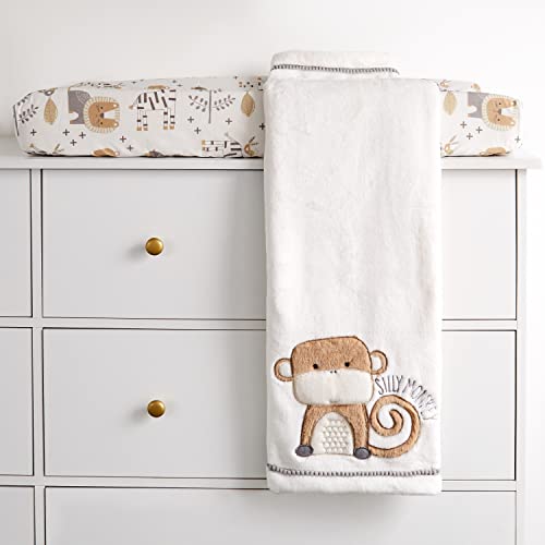 Levtex Baby - Kenya Plush Blanket - Embroidered Monkey - Grey And Taupe - Nursery Accessories - Blanket Size: 30 X 40 In. #TOP2