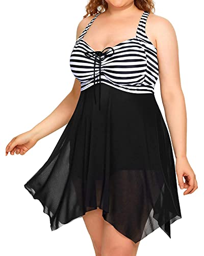 Image of Daci Plus Size Mesh Swim Dress Two Piece Swimsuits with Shorts | Modest,High Waisted Short,Removable Cups,Adjustable Shoulder Straps