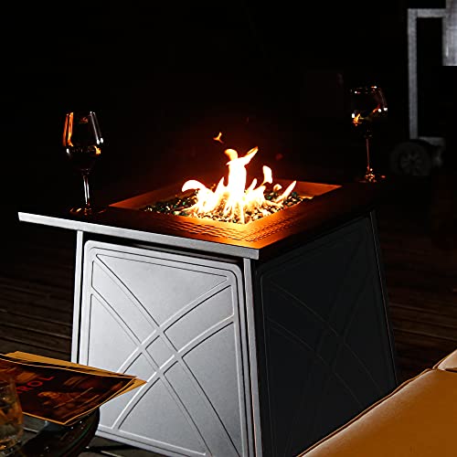 Bali Outdoors Propane Fire Pit Table, 28 Inch 50,000 Btu Auto-Ignition Outdoor Gas Fire Pit Table, Csa Certification Approval And Strong Steel Tabletop (Square Black) #TOP6