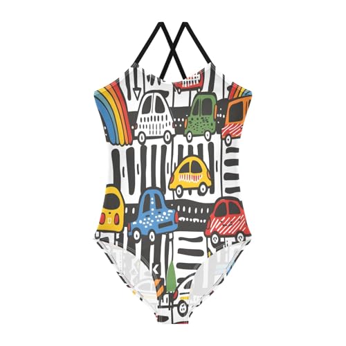 Girl's One Piece Swimsuit Hand Draw Car Beach Bathing Swimwear