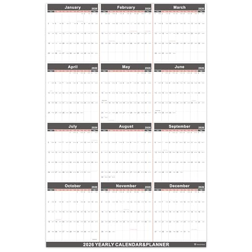 Vibrant Focus 2026 Yearly Wall Calendar - annual calendar 2026, 2026 Yearly Wall Calendar&Planner with Thick Paper, January 2026 - December 2026, X Large, 34.7" x 22.8", 2026 Yearly Planner (2026 Yearly Wall Calendar - Black)