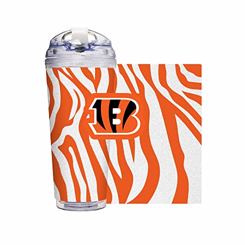 Image of Rico Industries NFL Football Glitter 24oz Acrylic Glitter Tumbler with Hinged Lid, Officially Licensed Double Wall Tumbler with Straw
