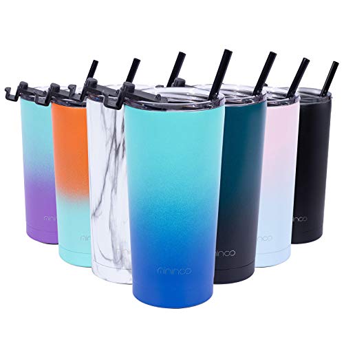 Mininoo 20oz TumblerStainless Steel Vacuum Insulated Coffee Travel Mug with Flip Lid and StrawDouble Wall Coffee Cup Flask-Pacific Dream