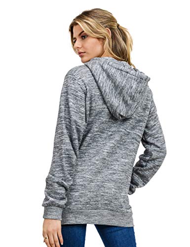 esstive Women's Ultra Soft Fleece Oversized Casual Solid Midweight Zip-Up Hoodie Jacket, Marled Charcoal, X-Small - Thumbnail 2