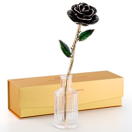 Image of 24K Gold Dipped Preserved Real Rose, Deluxe Keepsake, Black
