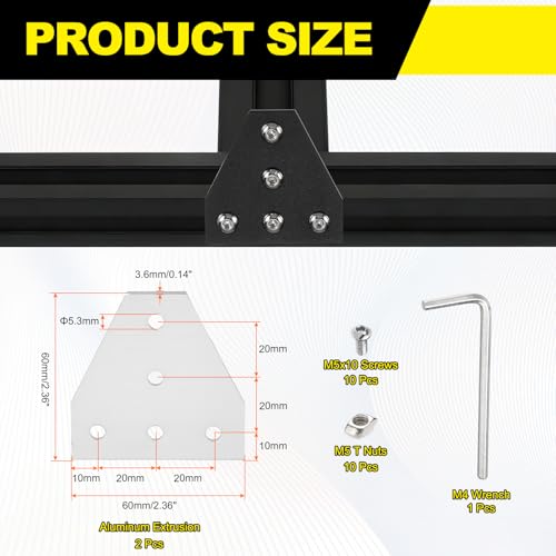 Connecteur d'angle en T 2020 avec écrous et vis M5
