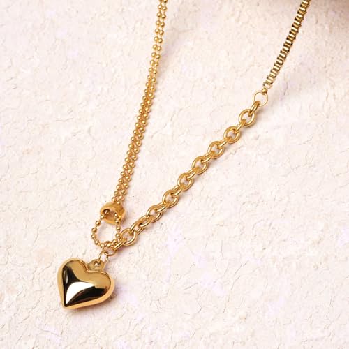 Image of PALMONAS Crystal Heart Double Layered Necklace for Women - Jewellery Gift for Girls & Women | Waterproof & Anti-Tarnish Necklace, Stylish & Trendy Necklaces for Ladies