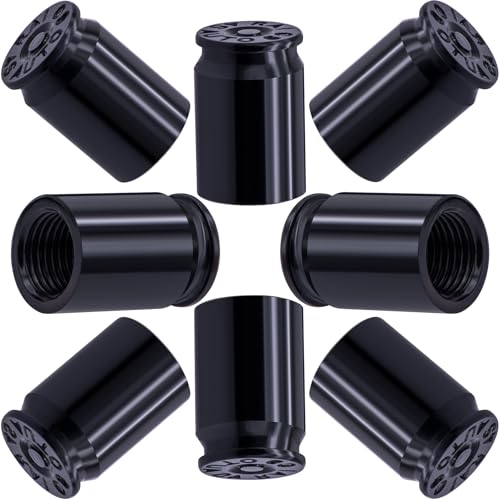 MEAJOO 8PCS Bullet Shell Tire Valve Stem Caps, Aluminum Alloy Car Air Stem Cap, Universal Dustproof Tire Valve Stem Covers for Cars, SUV, Trucks, Bikes, Motorcycles, Bicycles (Black)