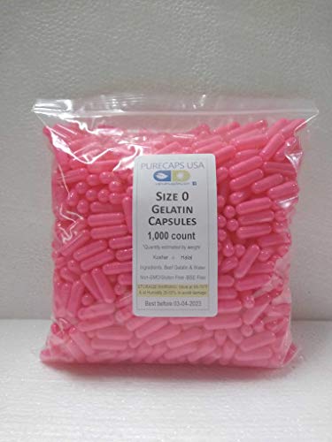 PurecapsUSA - 1,000 Size 0 Fillable Pink Empty Gelatin Capsules