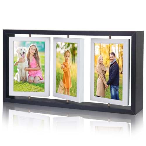 ZEEYUAN 4x6 Rotating Double-Sided Wooden Photo Frame, Black
