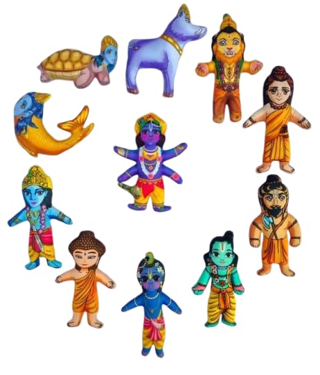 Image of Vishnu Avatar Soft Toy Set - 11 Narayan Avatars Plush Dolls for Kids, Home Decor, Pooja Room - Hindu God Soft Toys for Babies & Children