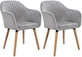 WOLTU Light Grey Kitchen Dining Chairs Set of 2 PCS Upholstered Counter Lounge Living Room Corner Chairs with Arms & Backrest Solid Nature Wood Legs Reception Chairs Velvet Tub Chairs Armchairs