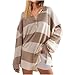 Oversized Polo Shirt for Women Striped Color Block Button V Neck Long Sleeve Sweatshirts Casual Cozy Fall Loungwear A-Khaki